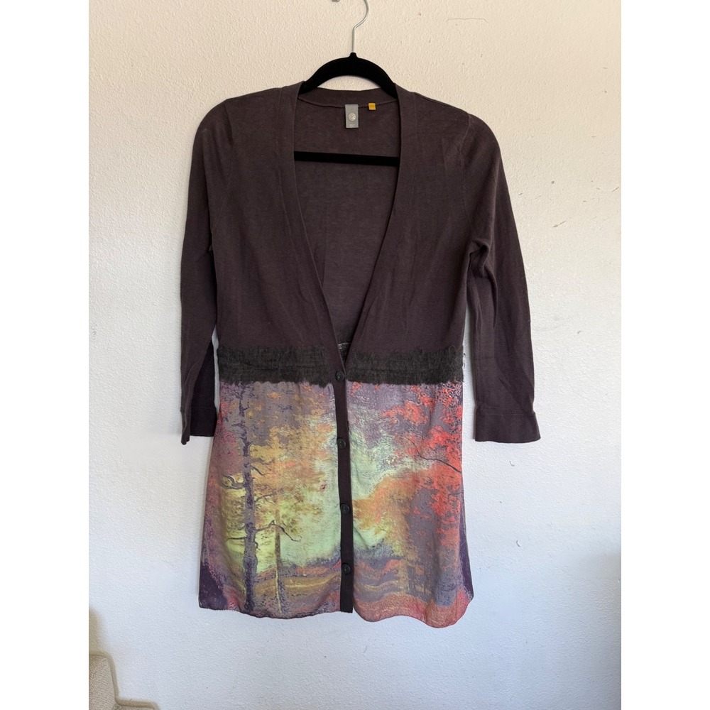 Anthropologie Knitted & Knotted Foliage Empire Cardigan sweater watercolor Small - Picture 4 of 13